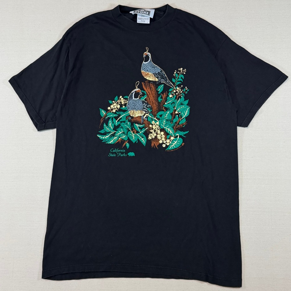 Vintage 1994 California State Parks Quail Bird Graphic T-Shirt Black Tultex XL